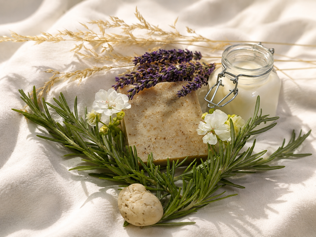 Jabón Natural MARTA con Leche de Cabra y Aceite Esencial de Lavanda
